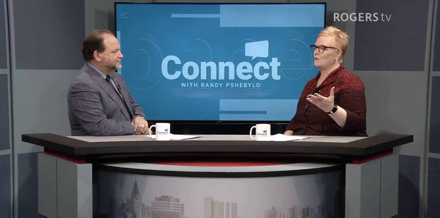 Host Randy Pshebylo interviews TCU Place CEO Tammy Sweeney on RogersTV Saskatoon's Connect program